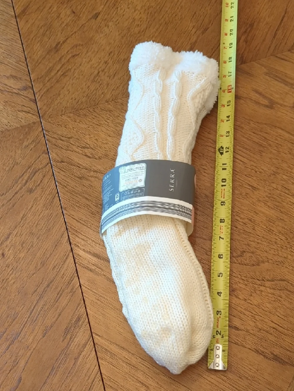 Serra Cream Cable Knit Fuzzy Cuff Lounge Sock Slippers - 1 Pair